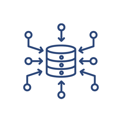 Icon representing database aggregation, security measures, and system stability for reliable data management.