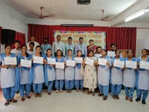 Students and faculty posing for a group photo after BFSI Banking course certificate distribution at Adarsh College Visakhapatnam.