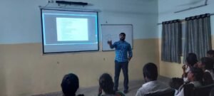 Instructor Anil teaching Tally to students during the Coursync BFSI Banking live training program at AMAL College, Anakapalle.